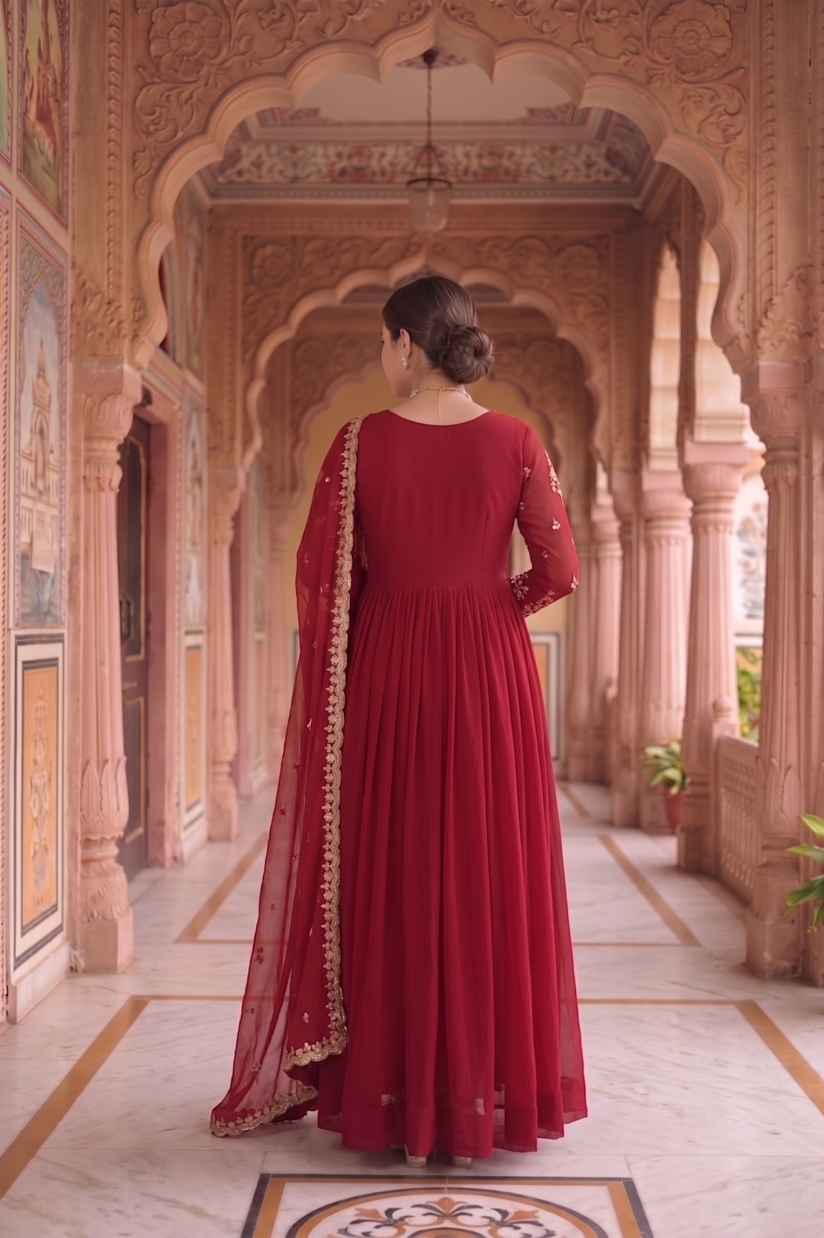 Maroon Floral Embroidered Georgette Anarkali Suit — alternate view