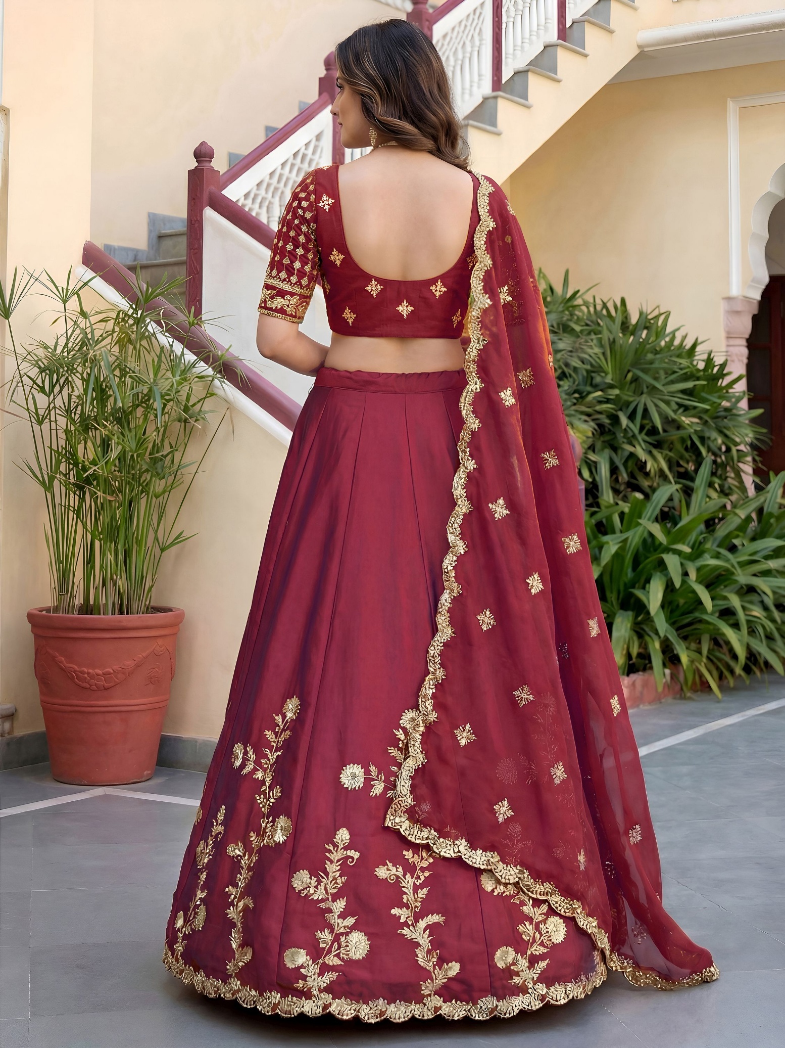 Maroon Floral Embroidered Rangoli Silk Lehenga Choli — alternate view
