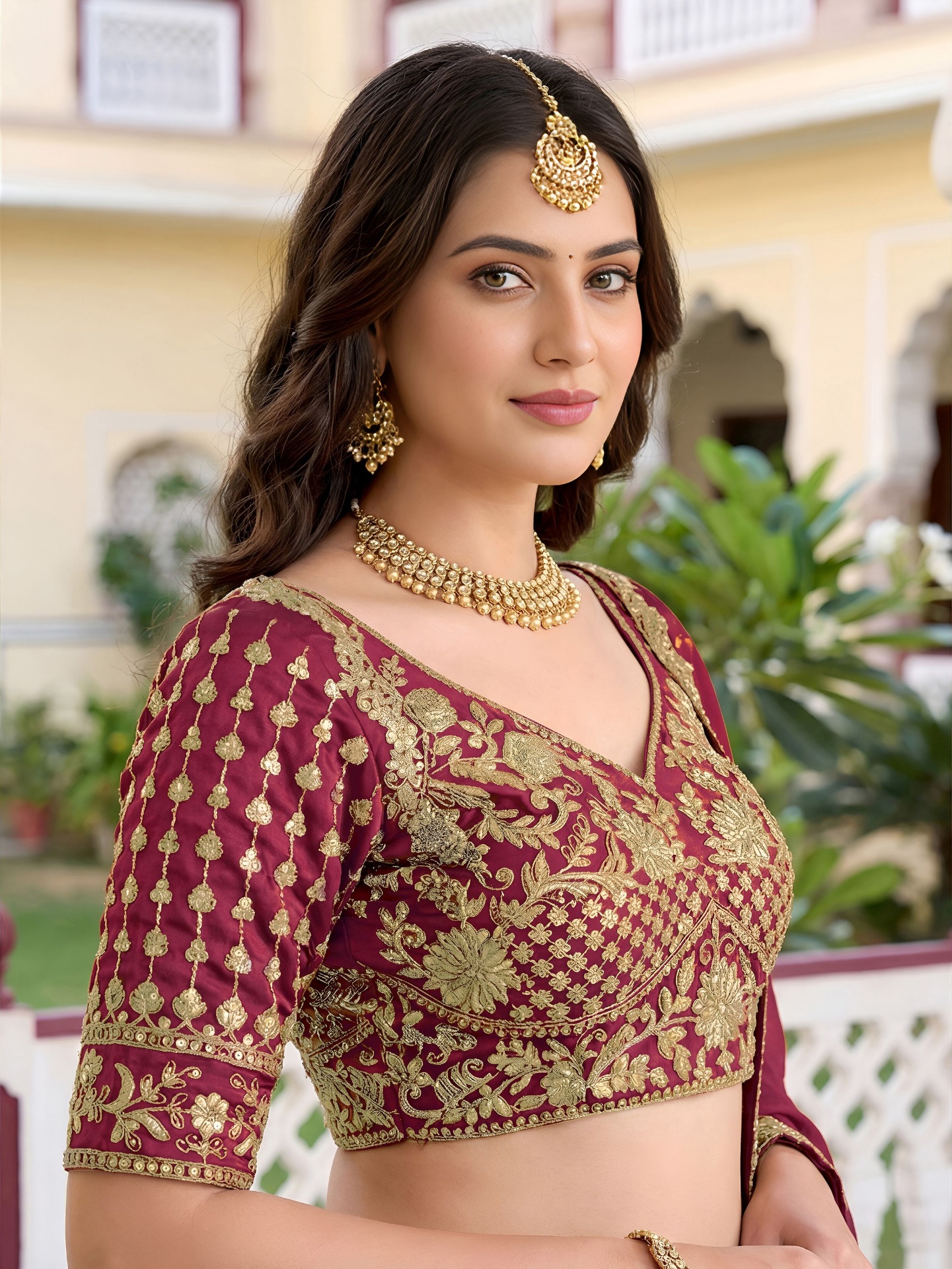 Maroon Floral Embroidered Rangoli Silk Lehenga Choli