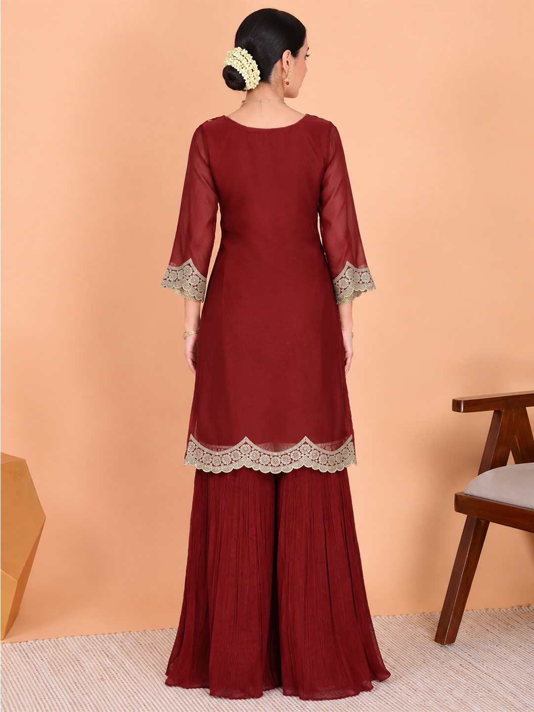 Maroon Floral Embroidery Georgette Kurta Set — alternate view