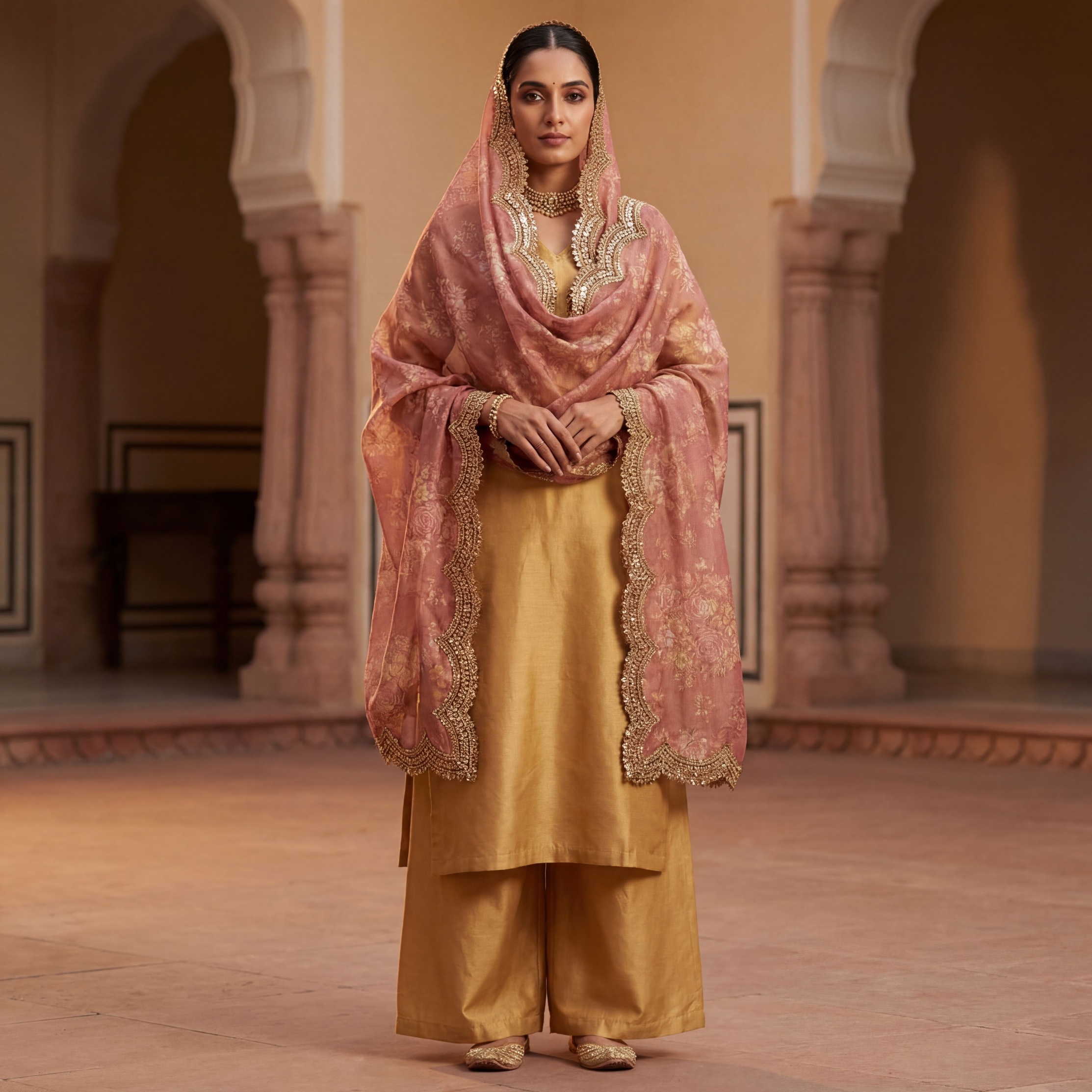Maroon Floral Printed Art Silk Dupatta