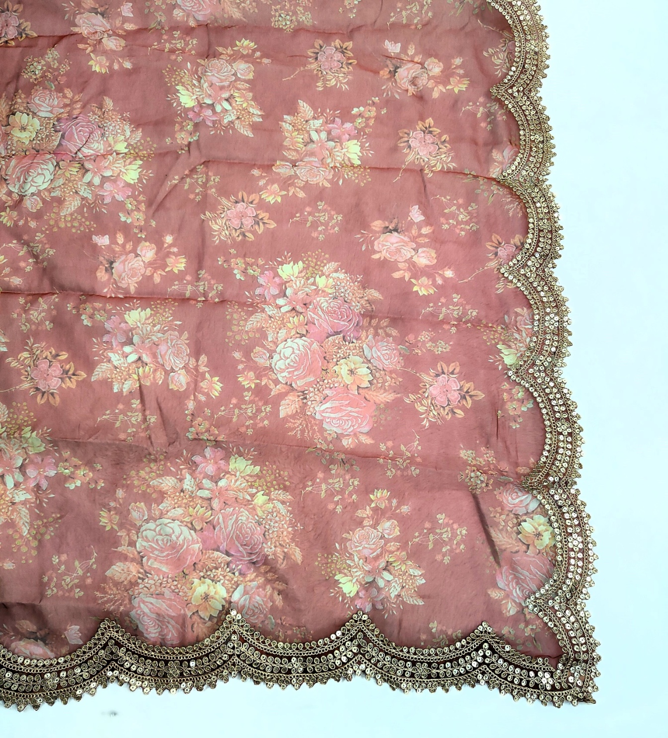 Maroon Floral Printed Art Silk Dupatta — alternate view