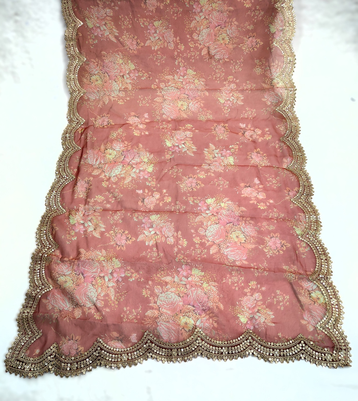 Maroon Floral Printed Art Silk Dupatta
