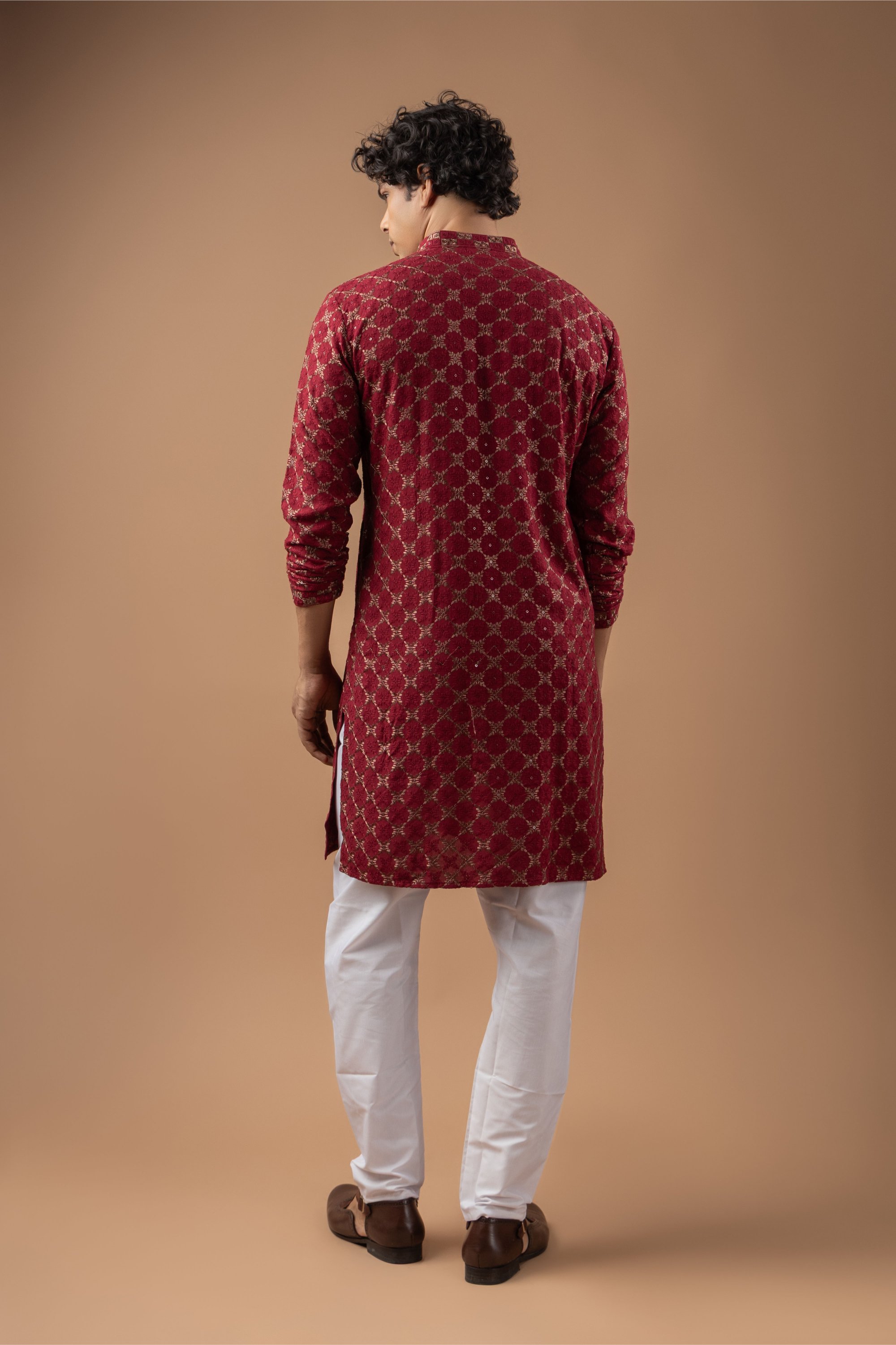 Maroon Geometric Embroidery Rayon Kurta Pyjama — alternate view