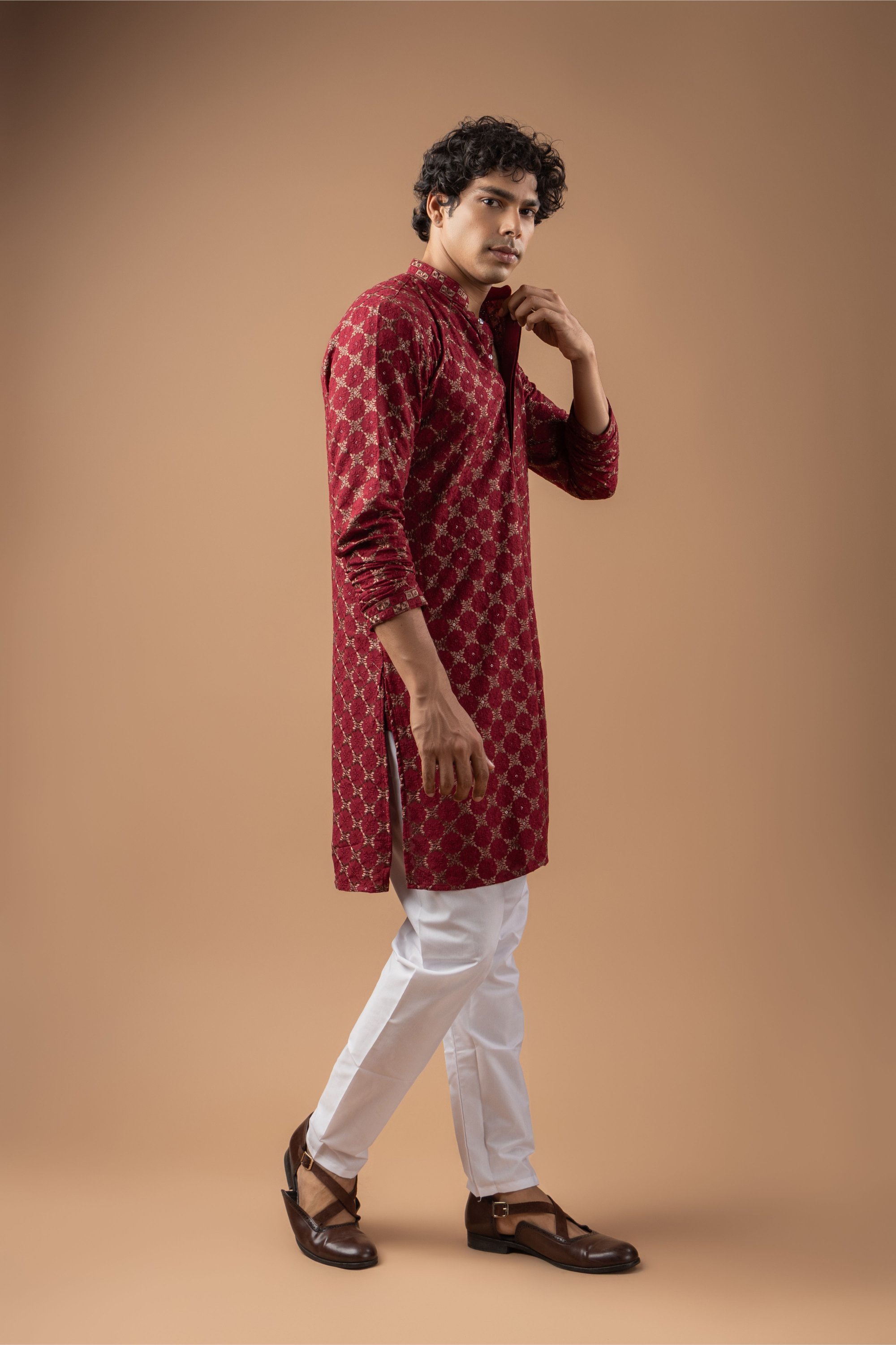 Maroon Geometric Embroidery Rayon Kurta Pyjama