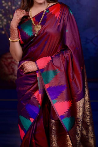 Maroon Geometric Jacquard Work Soft Silk Saree