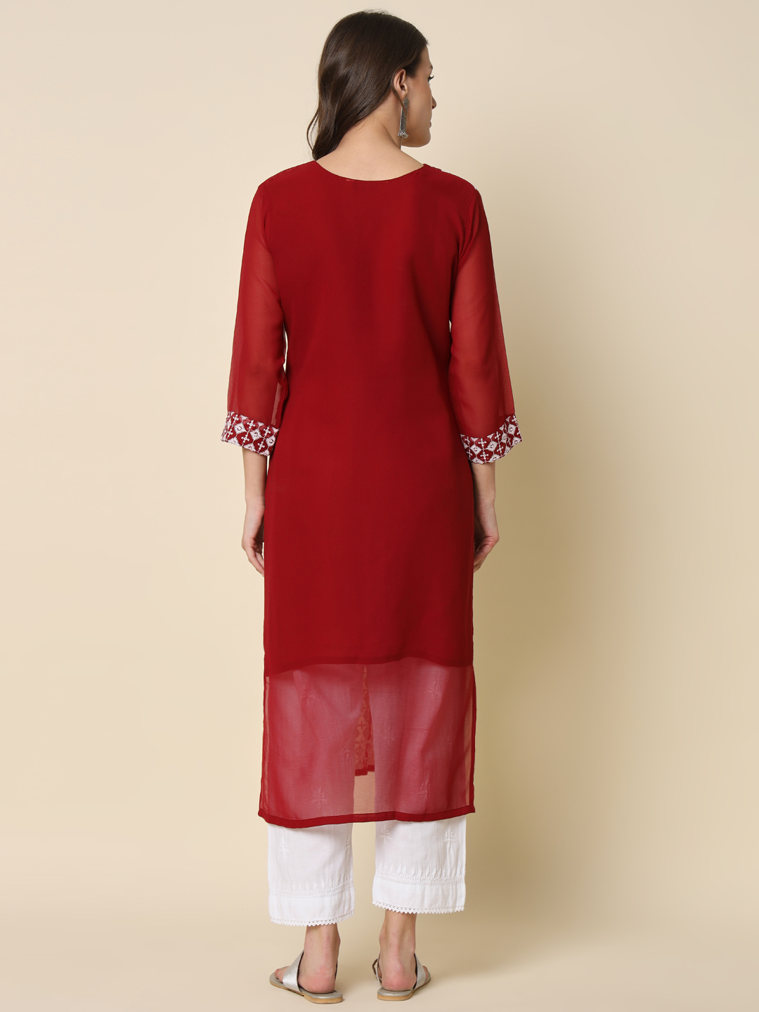 Maroon Georgette Chikankari Embroidered Kurti — alternate view