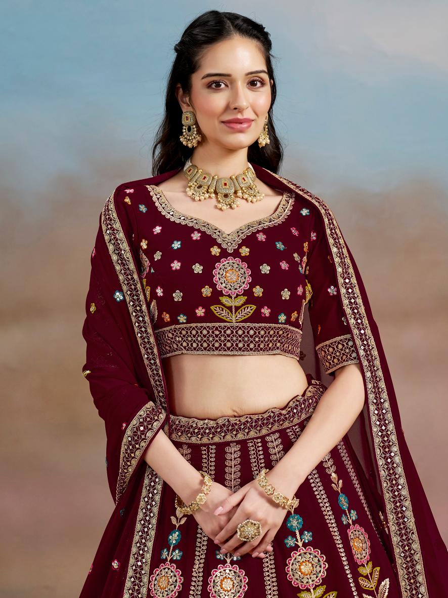 Maroon Georgette Festive Lehenga — alternate view