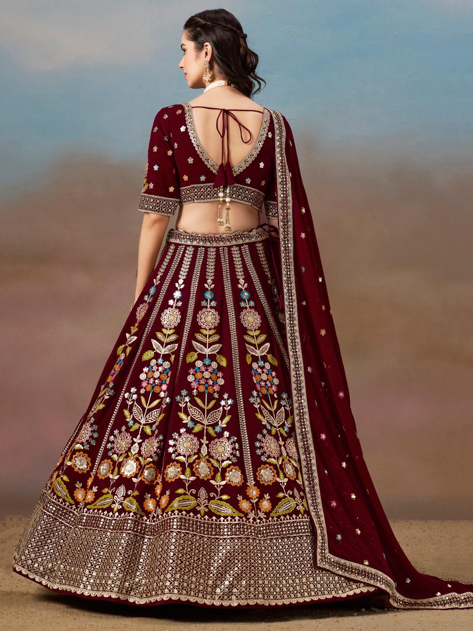 Maroon Georgette Festive Lehenga