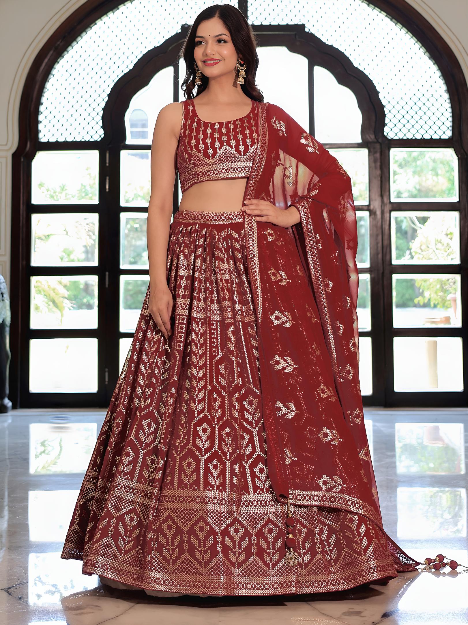 Maroon Georgette Lehenga Choli