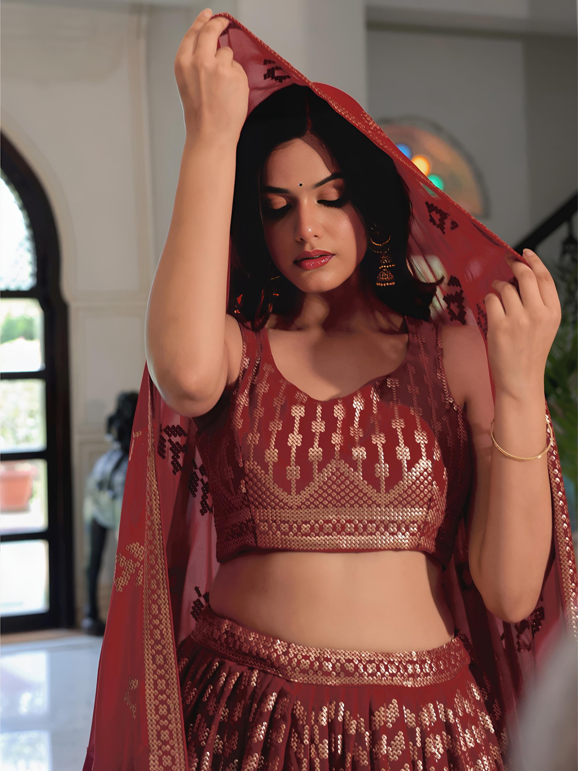 Maroon Georgette Lehenga Choli