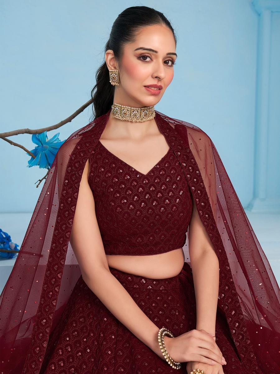 Maroon Georgette Partywear Lehenga — alternate view
