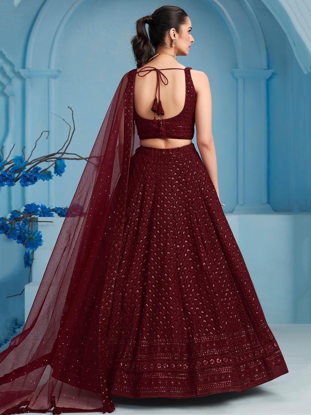 Maroon Georgette Partywear Lehenga
