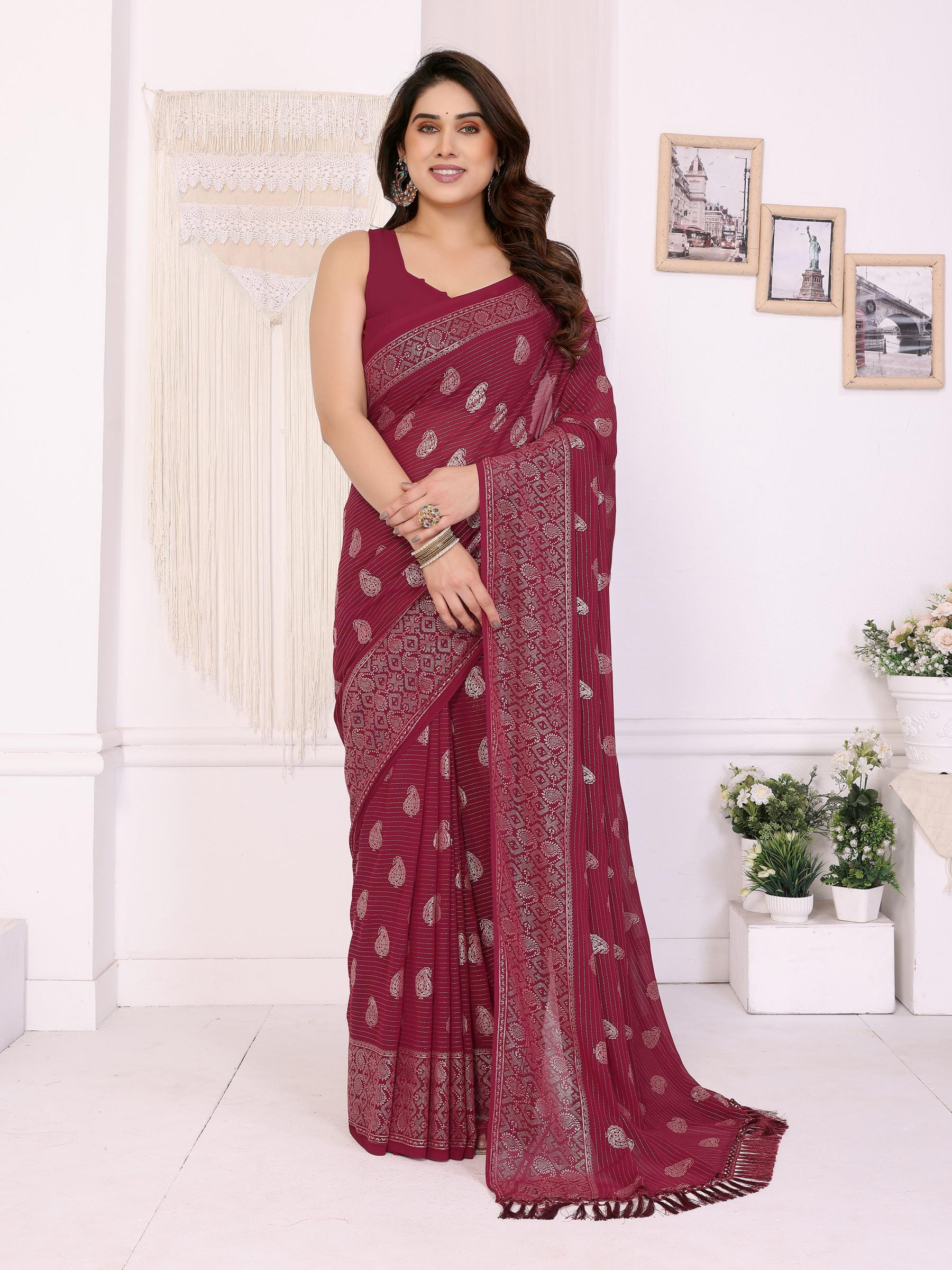 Maroon Georgette Saree