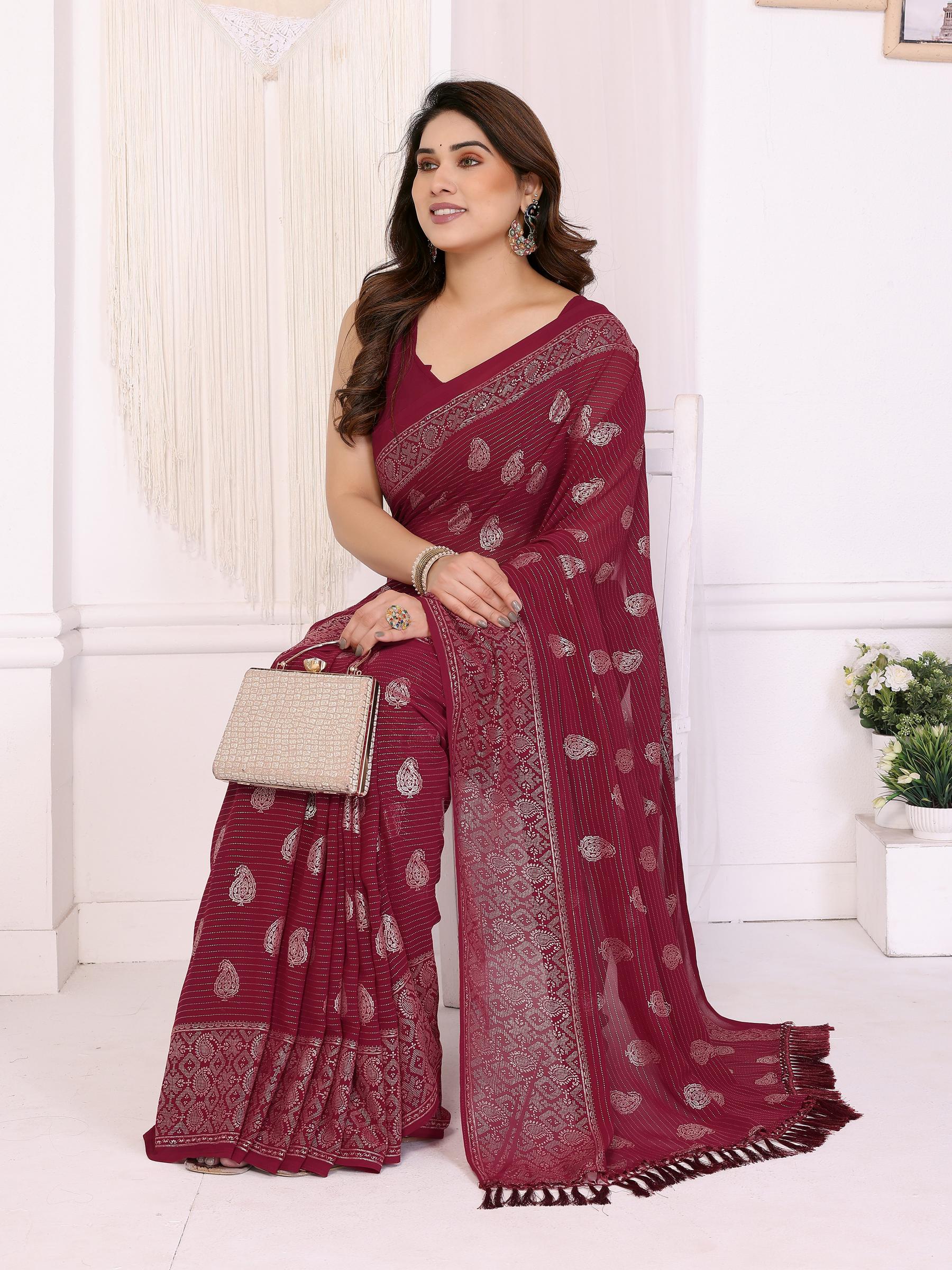 Maroon Georgette Saree
