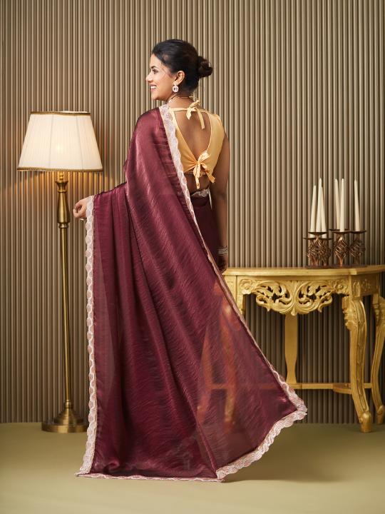Maroon Gold Chiffon Saree — alternate view