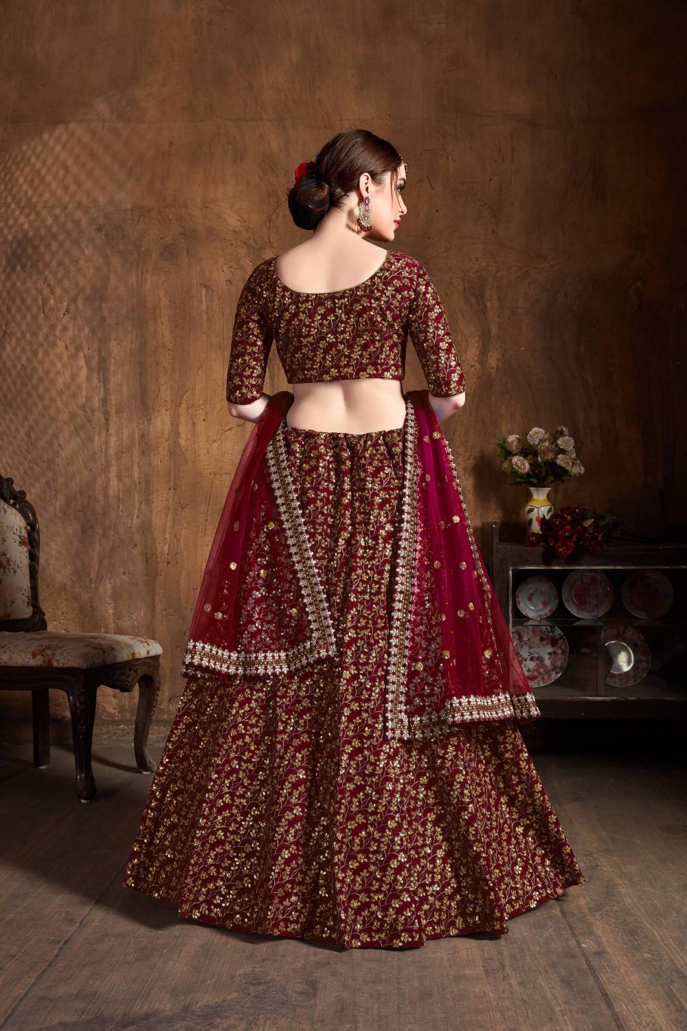 Maroon Gold Raw Silk Lehenga Choli — alternate view