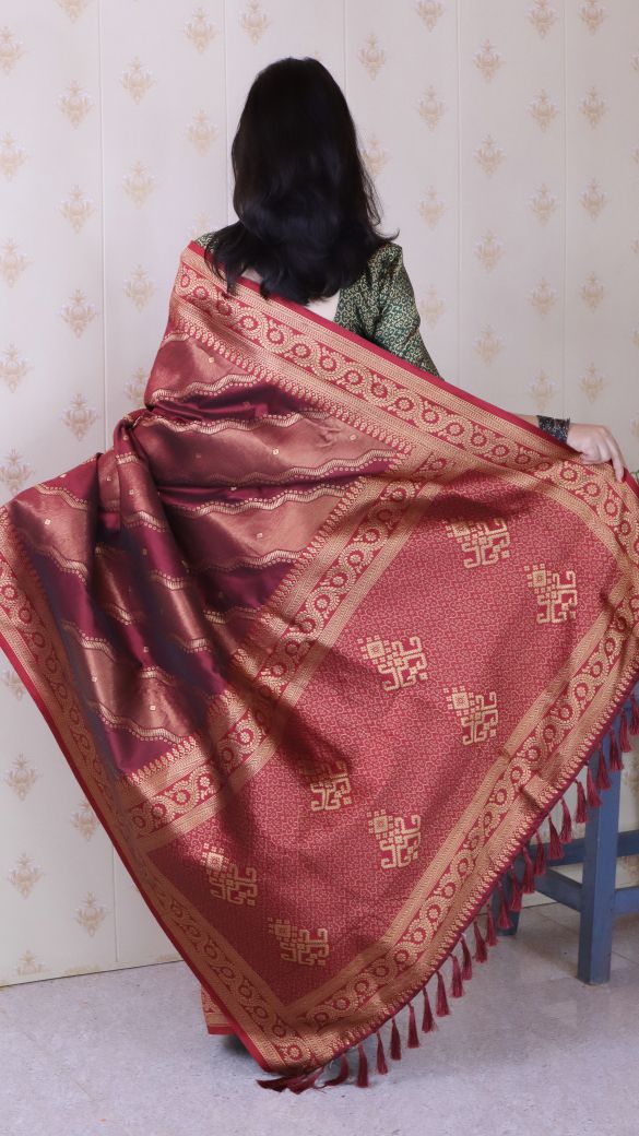 Maroon Green Soft Silk Zari Designer Saree — alternate view