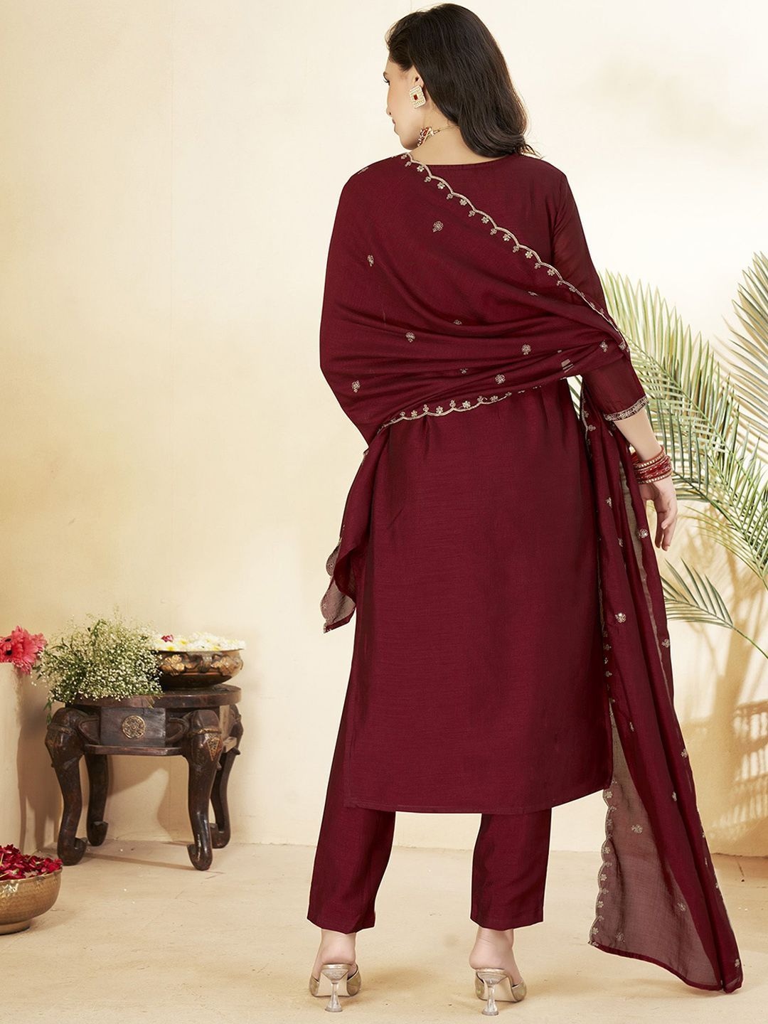 Maroon Heritage Embroidered Vichitra Silk Salwar Suit — alternate view