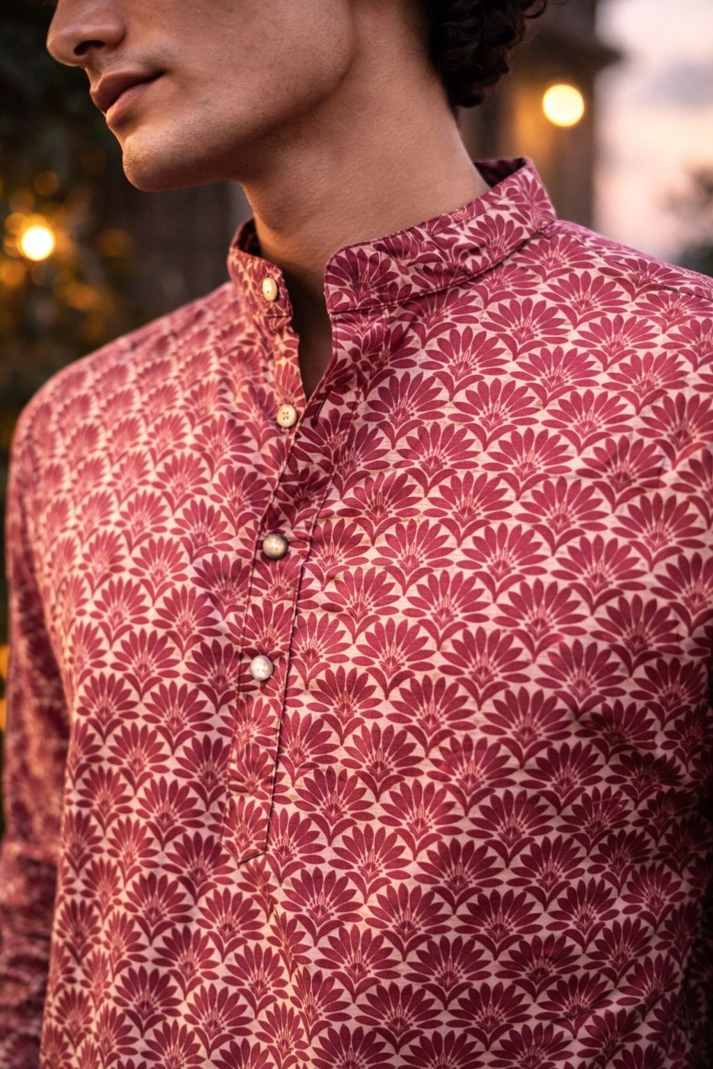 Maroon Heritage Printed Linen Kurta
