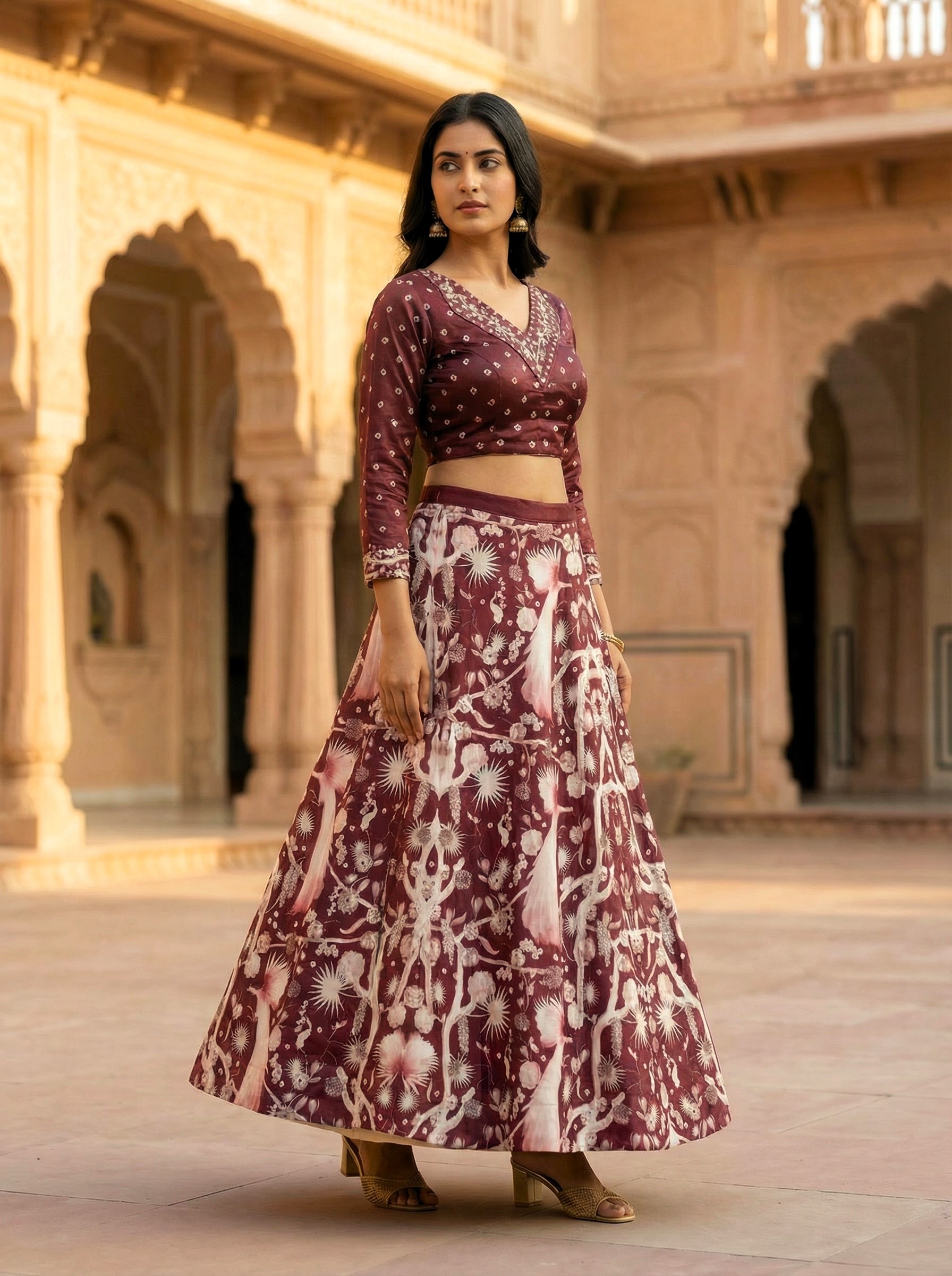 Maroon Heritage Printed Silk Blend Lehenga Choli — alternate view