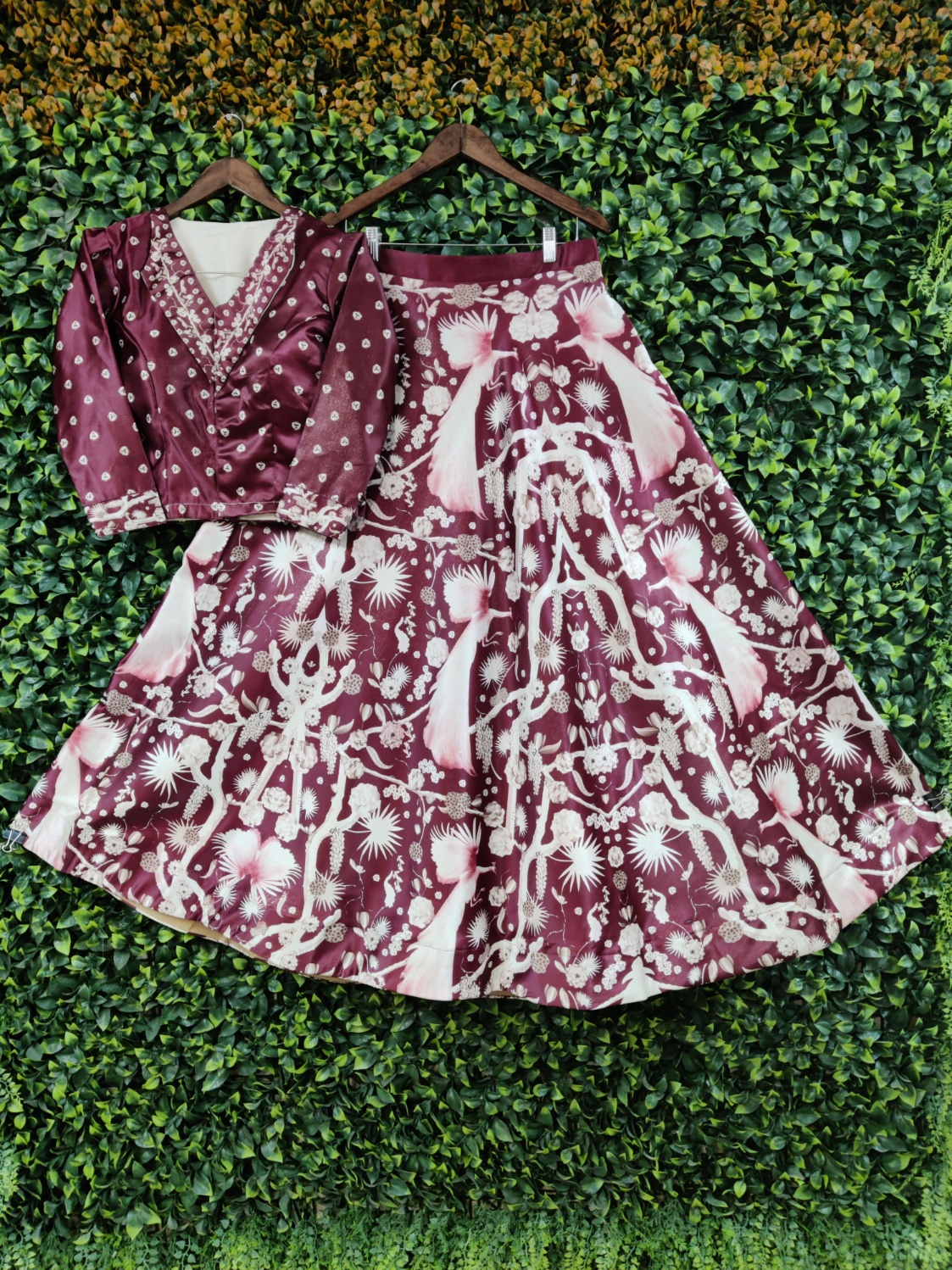 Maroon Heritage Printed Silk Blend Lehenga Choli