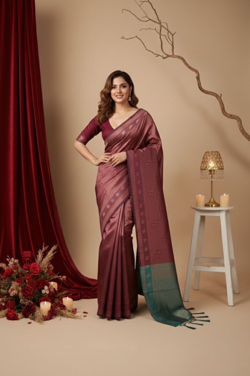 Maroon Heritage Zari Silk Blend Saree