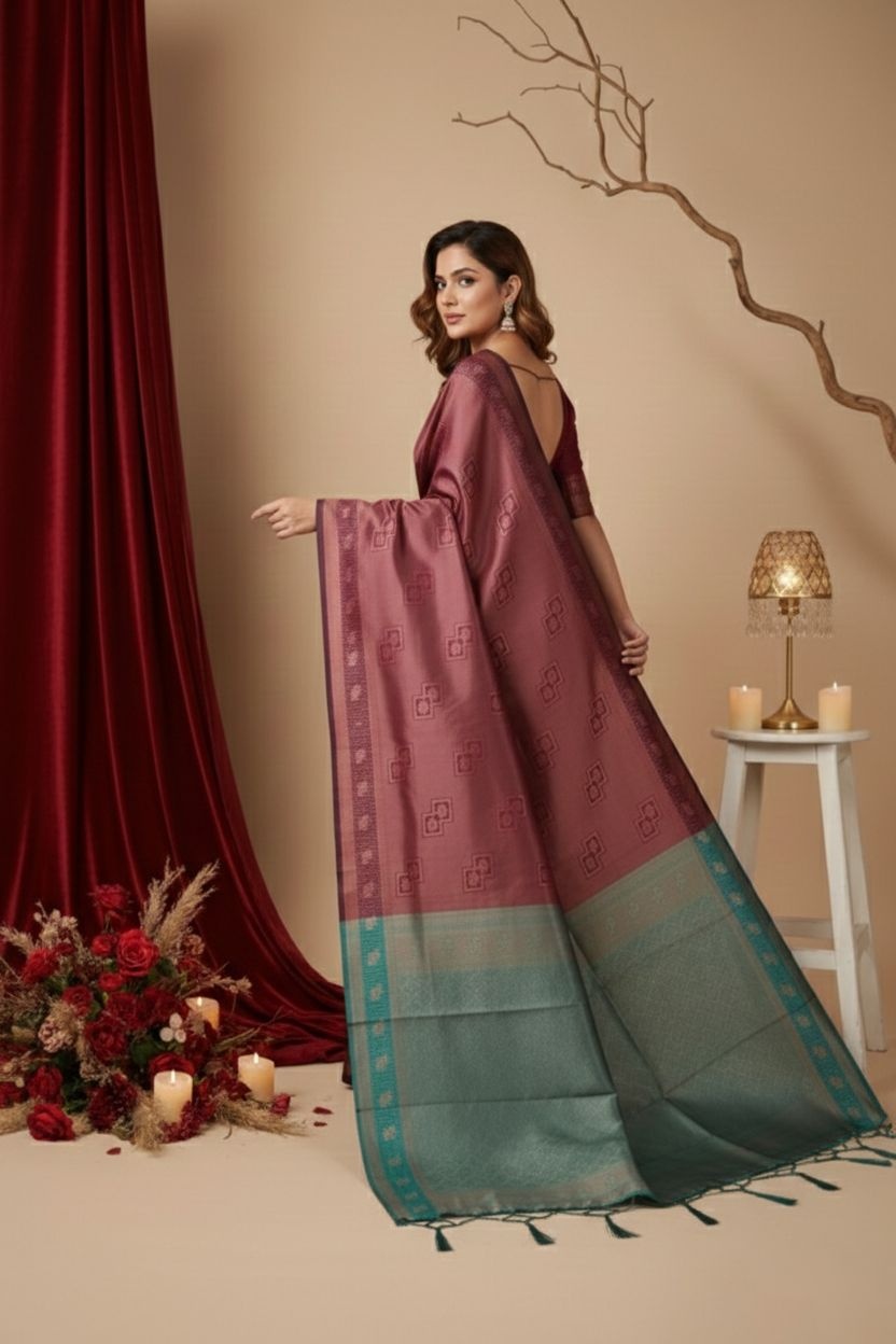Maroon Heritage Zari Silk Blend Saree — alternate view