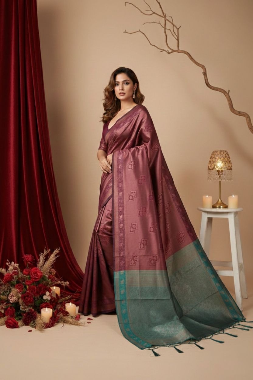 Maroon Heritage Zari Silk Blend Saree