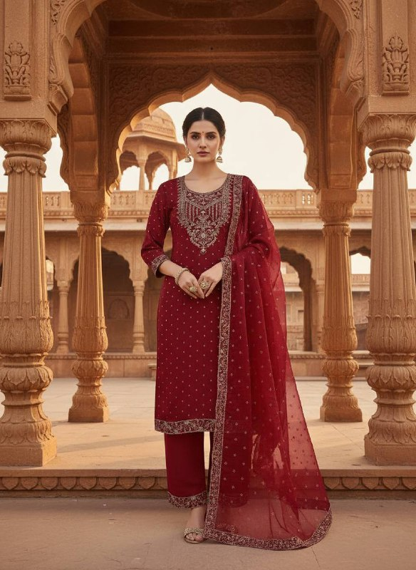 Maroon Heritage Zekard Butti Chanderi Cotton Suit
