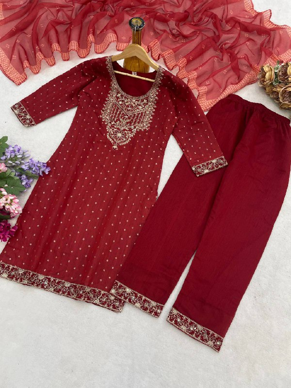 Maroon Heritage Zekard Butti Chanderi Cotton Suit