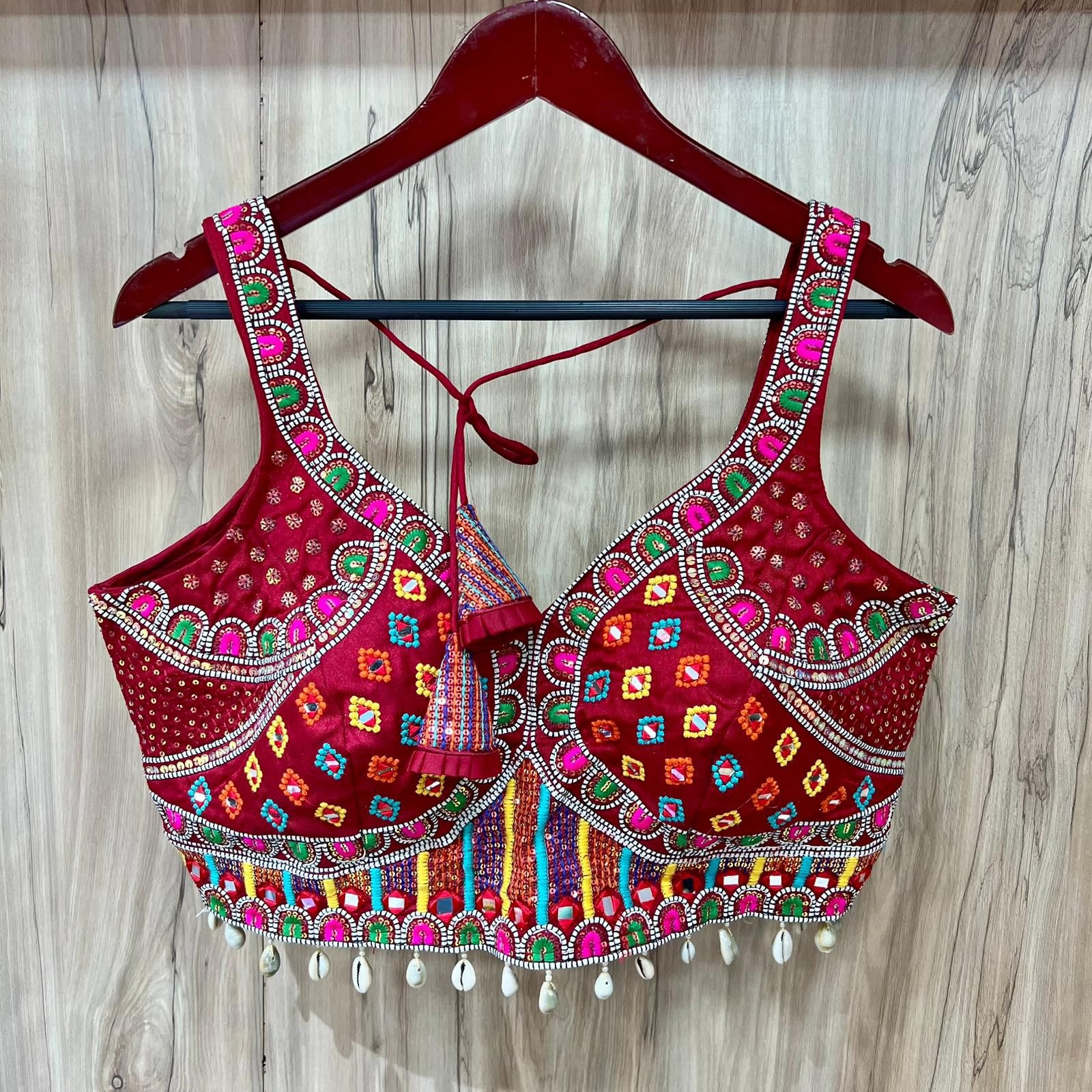 Maroon Italian Silk Mirror Embroidered Readymade Blouse — alternate view