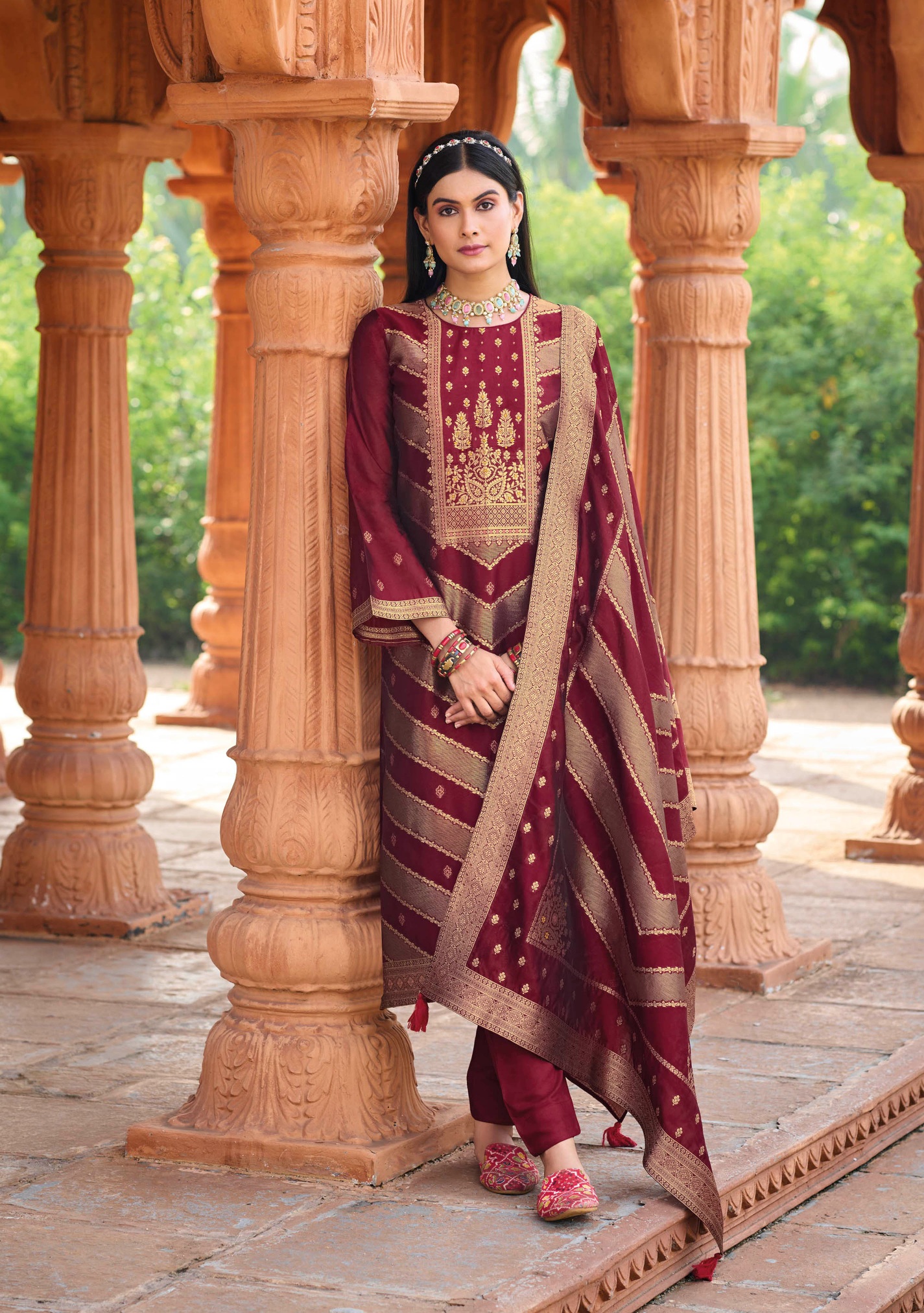 Maroon Jacquard Banglori Silk Salwar Suit