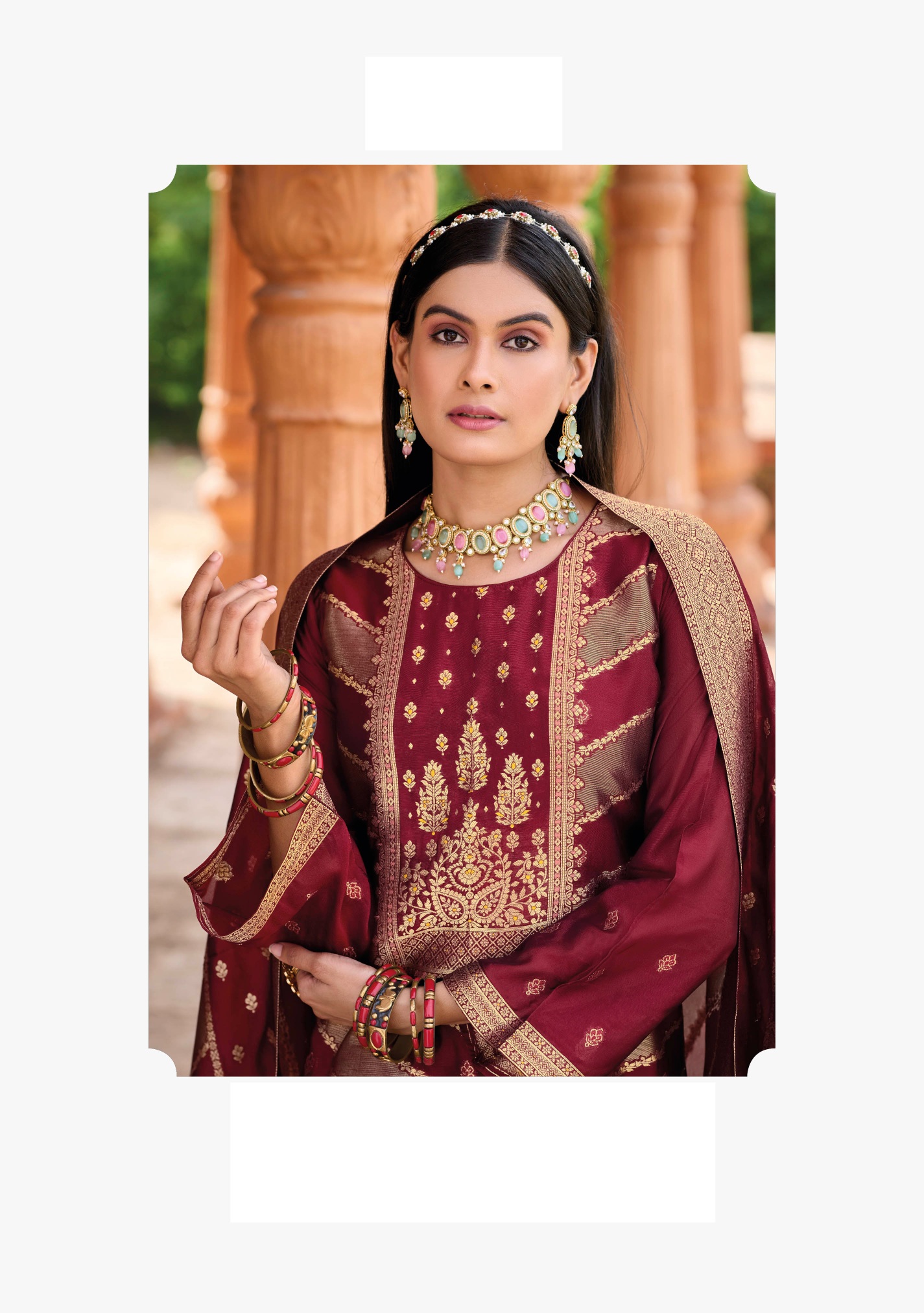 Maroon Jacquard Banglori Silk Salwar Suit