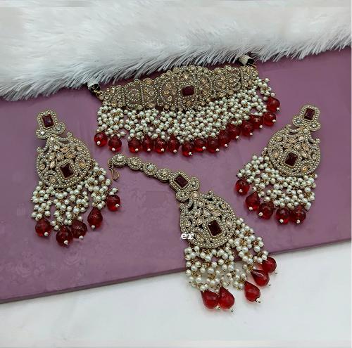 Maroon Kundan Choker Set