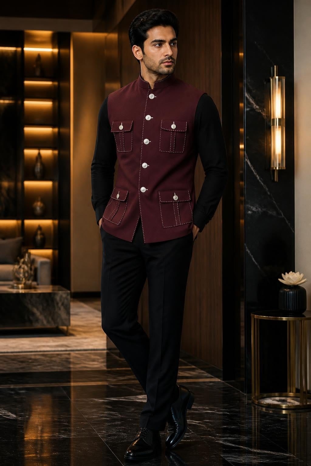Maroon Lachka Silk Pocket Koti