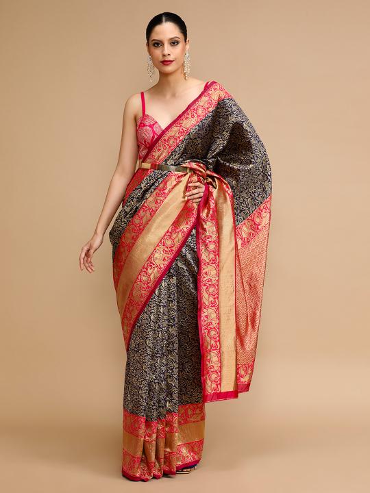 Maroon Lichi Silk Saree