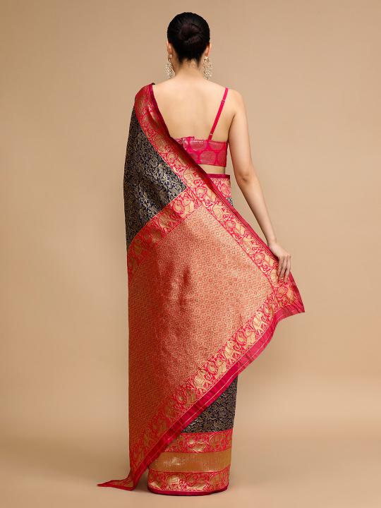 Maroon Lichi Silk Saree — alternate view