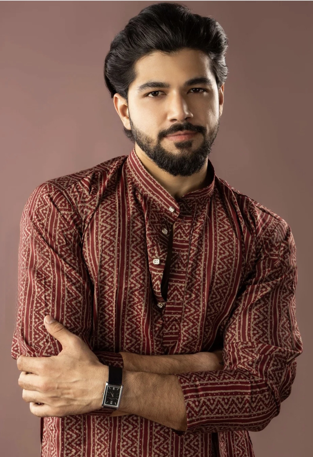 Maroon Linear Heritage Kurta Set