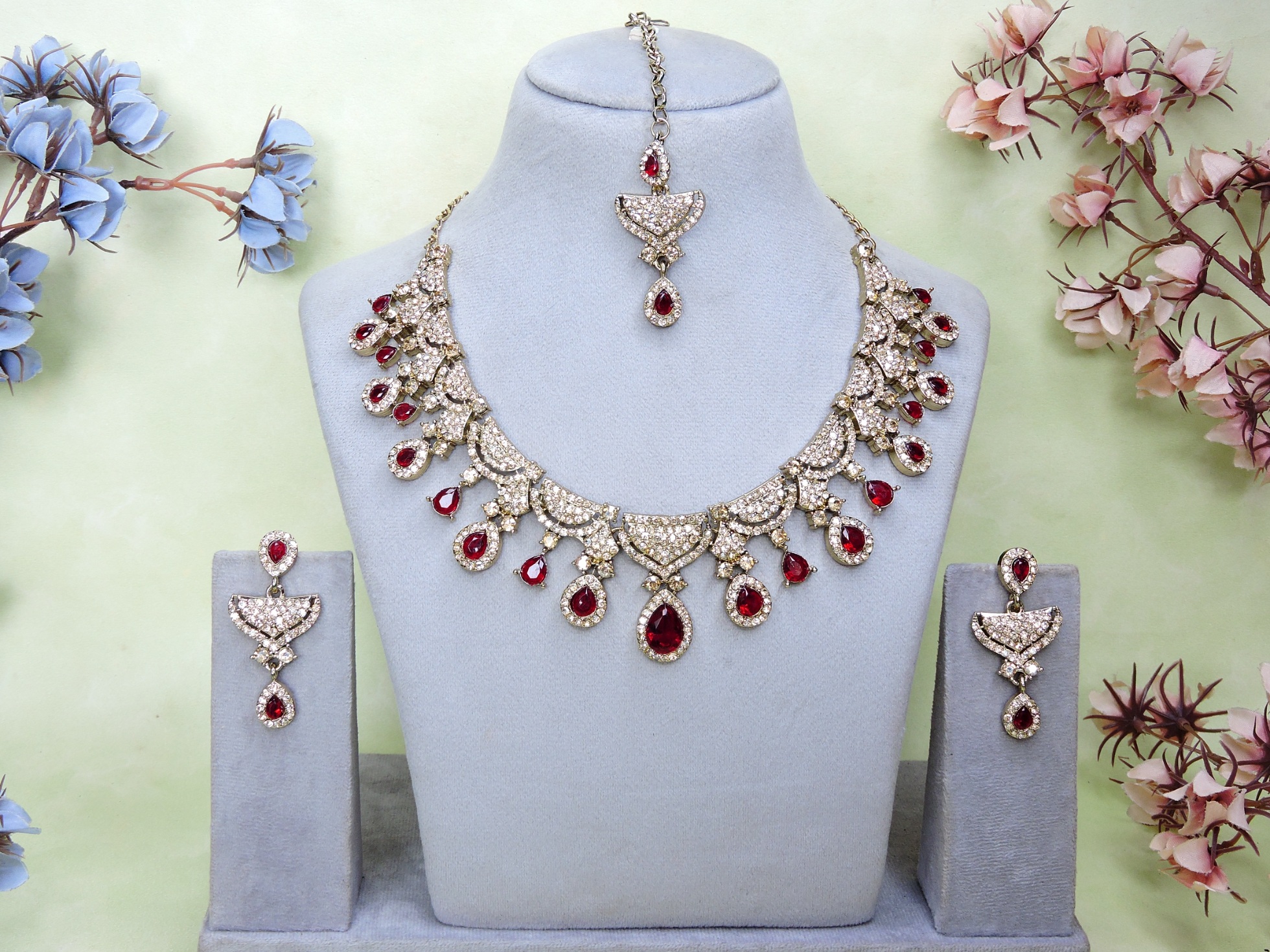 Maroon Luxe American Diamond Necklace Set — alternate view