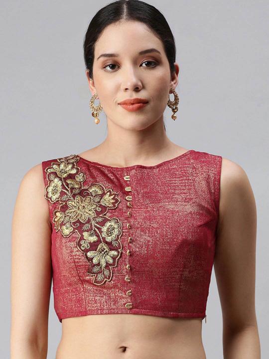 Maroon Lycra Embroidery Readymade Blouse