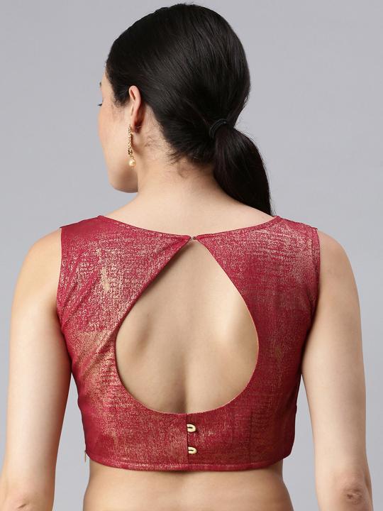 Maroon Lycra Embroidery Readymade Blouse — alternate view