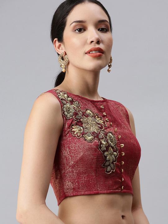 Maroon Lycra Embroidery Readymade Blouse