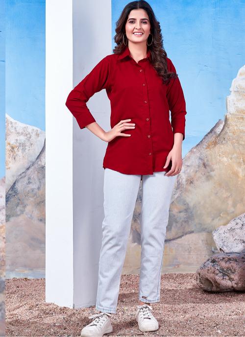 Maroon Maaza Cotton Readymade Shirt