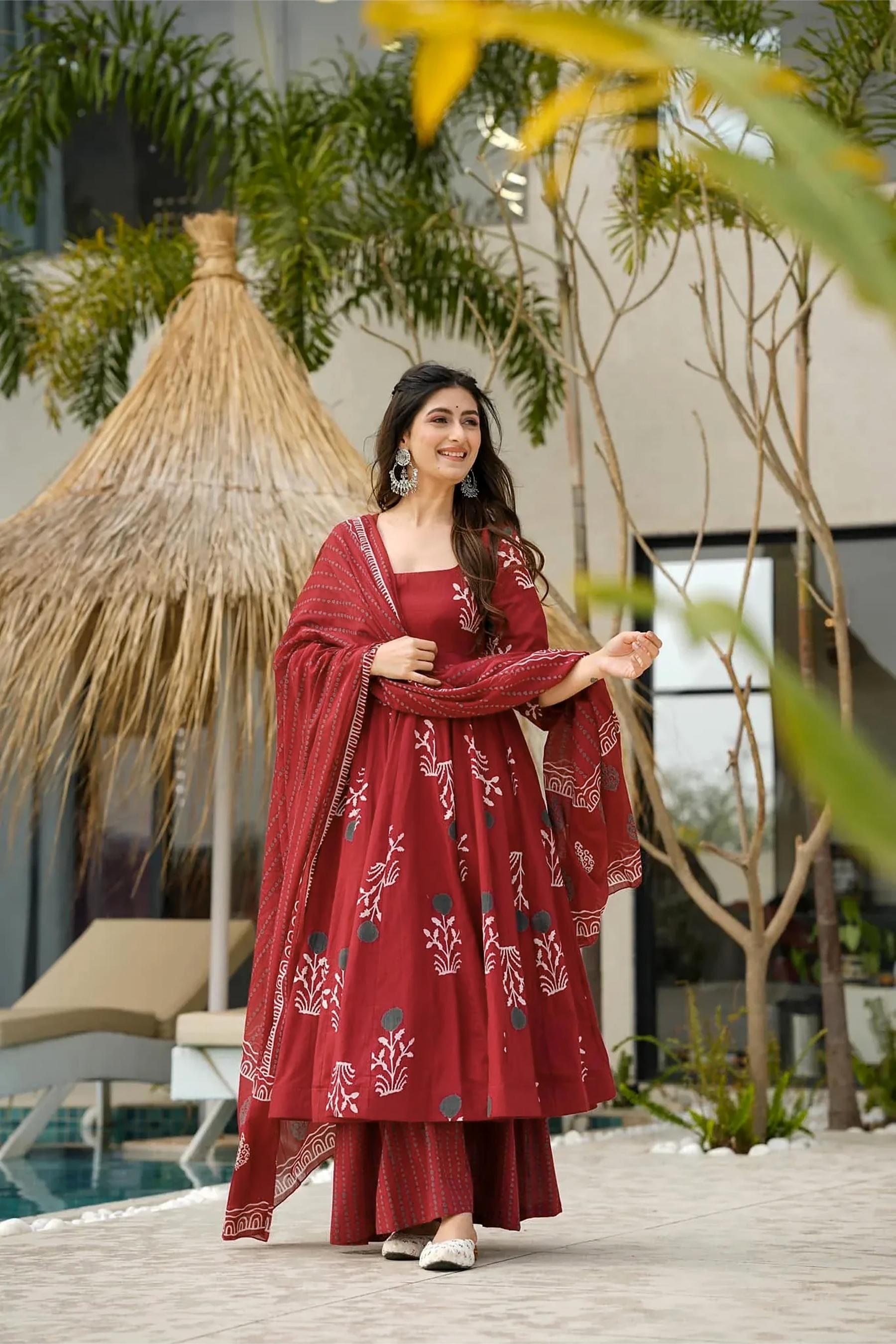 Maroon Mal Cotton Readymade Suit