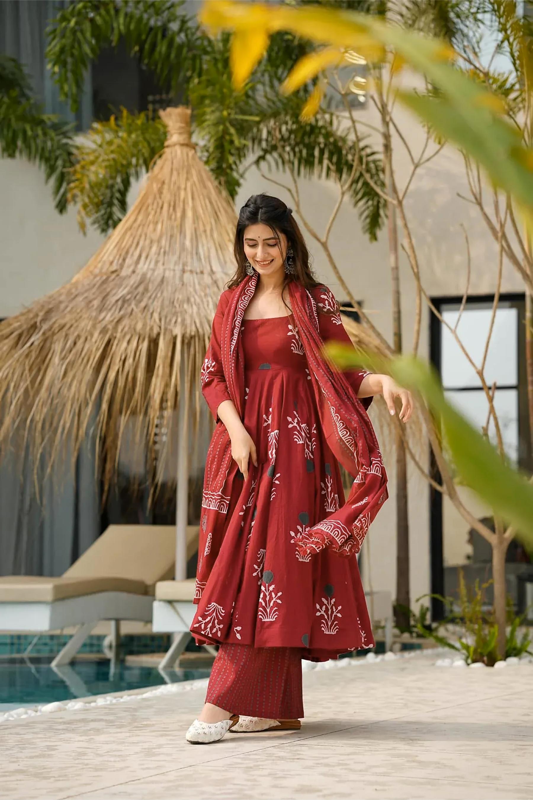 Maroon Mal Cotton Readymade Suit