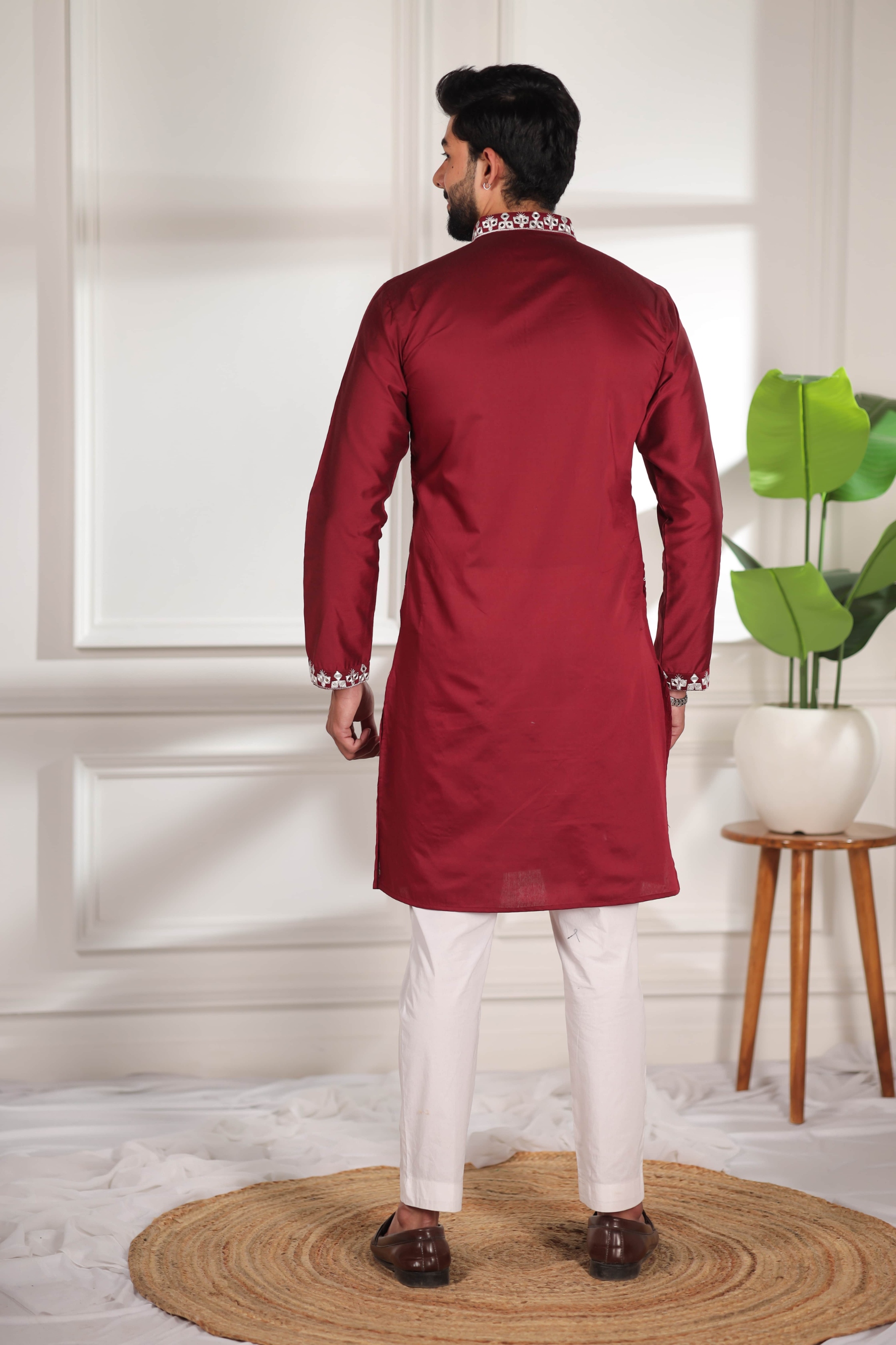 Maroon Minimal Embroidery Kurta Pyjama — alternate view