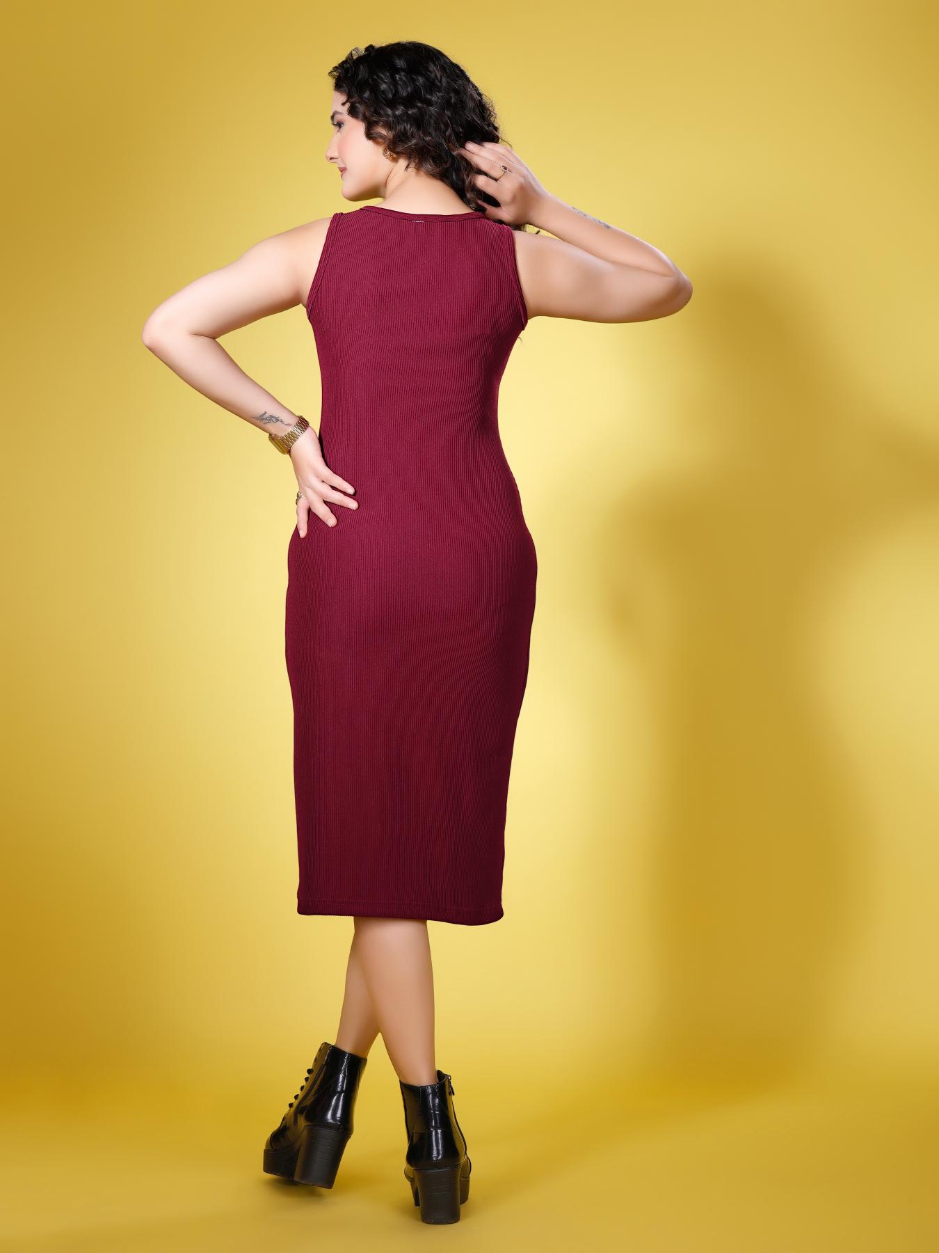 Maroon Modern Sleeveless Bodycon Dress — alternate view