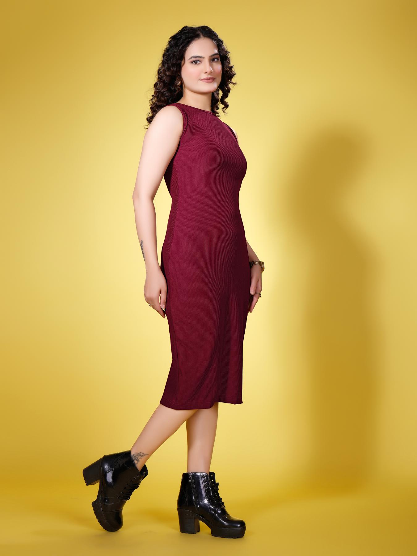 Maroon Modern Sleeveless Bodycon Dress
