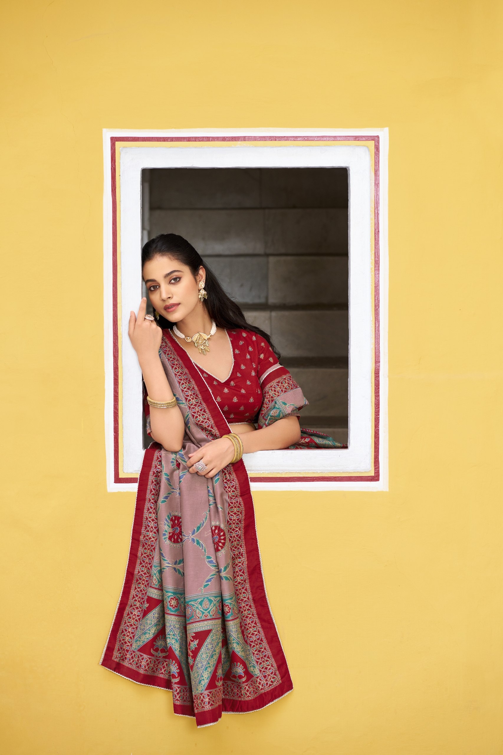 Maroon Mughal Zari Tussar Silk Lehenga Choli